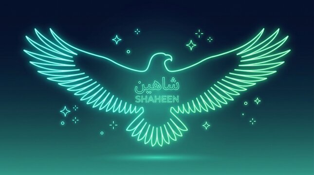 Glowing neon eagle logo, Shamash symbol, green light effect, mystical wings design