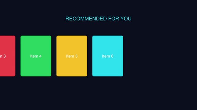 Dynamic recommended for you ui carousel animation with colorful cards and smooth scrolling interface