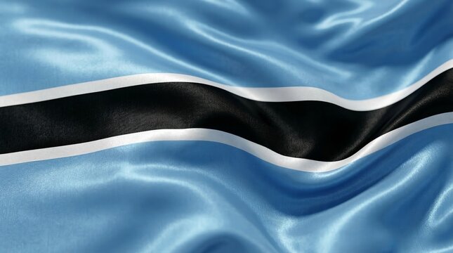 Silky fabric of the national flag of Botswana waving gracefully in a soft bright light