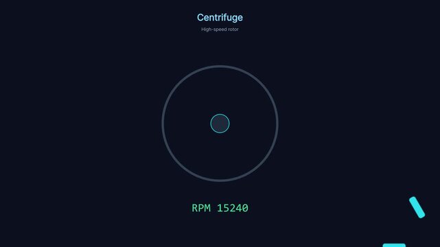 High-speed centrifuge rotor interface displaying 15240 rpm data for laboratory science and industrial research