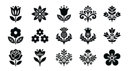 Set of Decorative Floral Flower Icons and Botanical Nature Design Elements © matahari