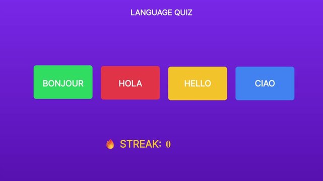 Interactive language learning quiz app interface with multiple choice options education