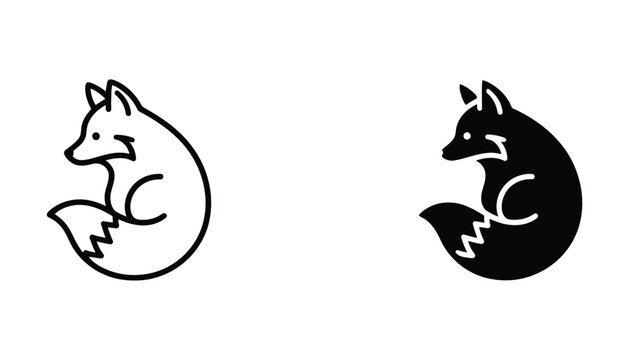 Black and white fox vector icons facing opposite directions