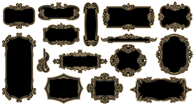 Ornate Frames, Decorative Borders, Vintage Labels, Elegant Designs, Black background