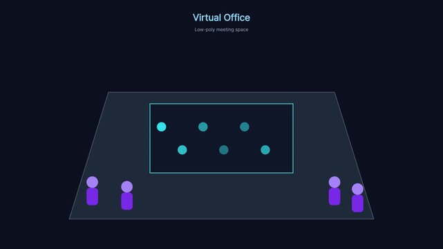 Virtual office meeting space: minimalist low-poly digital conference room animation digital meeting remote work