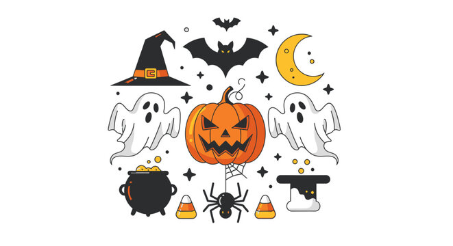 Halloween icons and symbols collage.