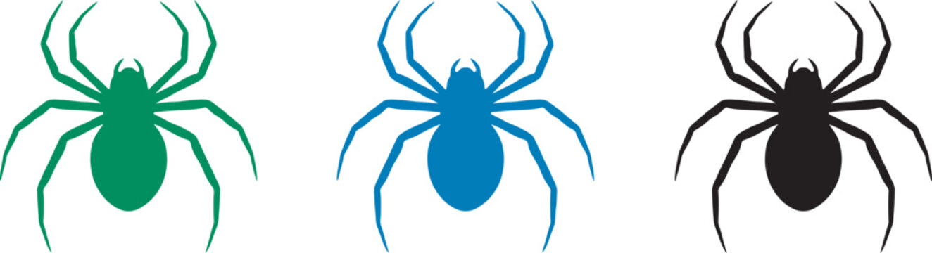 Colorful cartoon spiders with different colors and playful designs, cute vector illustration collection for children's books, Halloween decorations, educational materials and fun character projects.