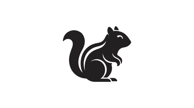 Black silhouette of a sitting squirrel with curved tail on white background