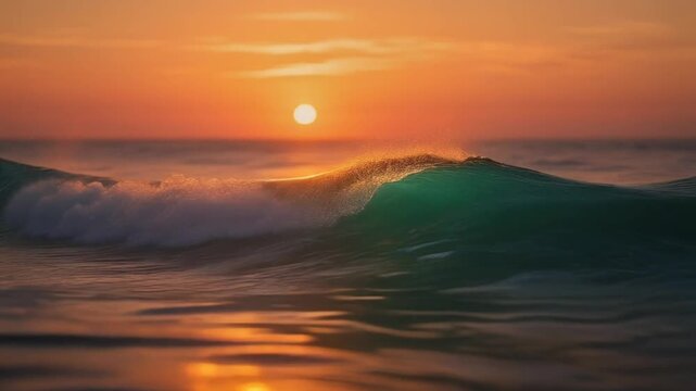Golden sunset reflecting across calm sea waves beneath radiant horizon creating peaceful ocean scenery