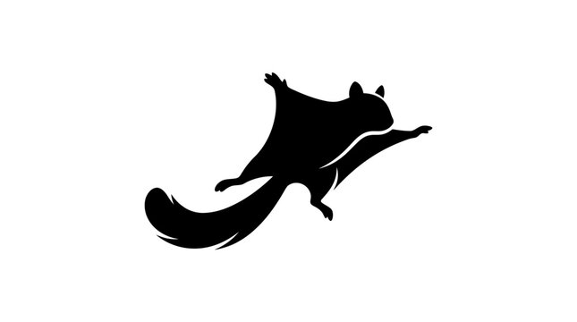 Black and white silhouette of a flying squirrel in mid glide