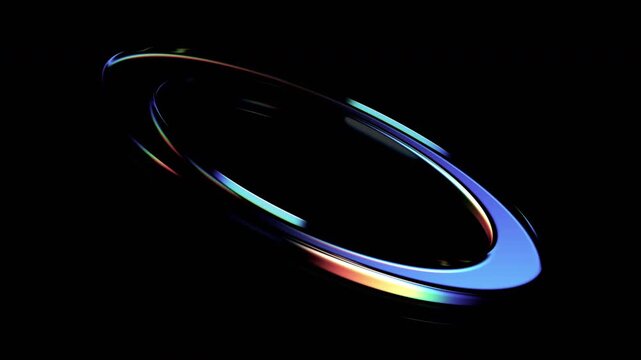 Abstract animation, background with color refraction effect on a glass ring, 4k seamless loop 3d animation