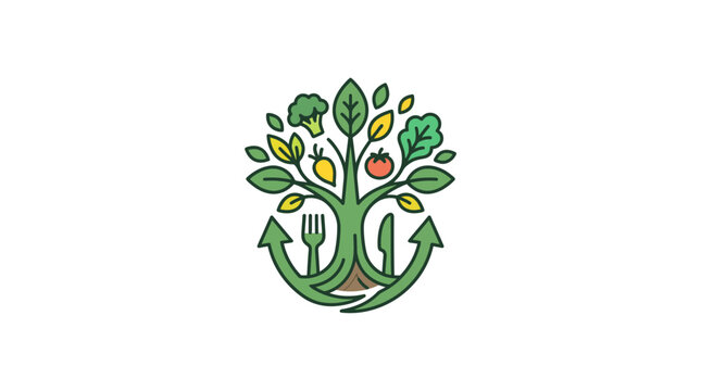 Sustainable Food Tree Icon with Cutlery and Recycling Arrows