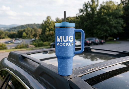 Reusable Cup on Car Mockup