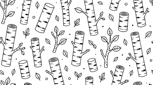 Black and white birch tree pattern illustration.