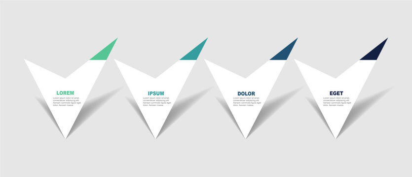 Modern business infographic template featuring four downward pointing white arrow segments with text. Vector illustration.