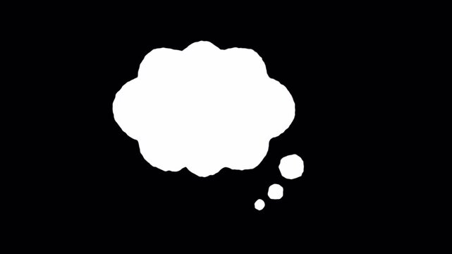 Thought bubble animation, comic speech cloud overlay, cartoon thinking bubble, idea message symbol, dialogue cloud element, transparent background