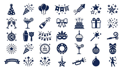 Birthday Party Celebration Icons Set. © Queen
