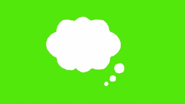 Thought bubble animation on green screen, comic speech cloud overlay, cartoon thinking bubble, idea message symbol, dialogue cloud element, chroma key motion