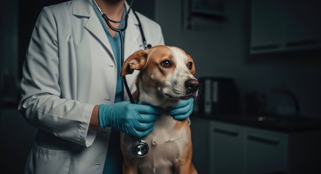 Veterinarian in Medical Uniform Examining French Bulldog