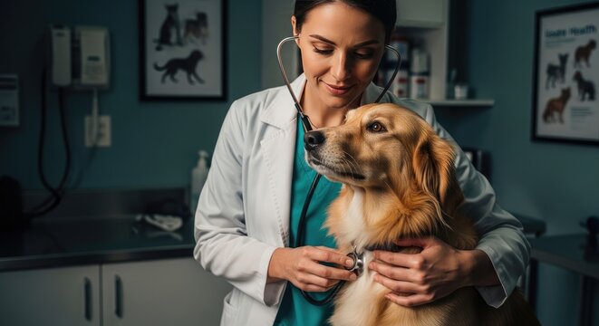 Veterinarian in Medical Uniform Examining French Bulldog