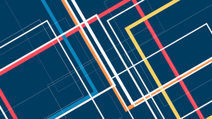 A striking abstract background with layered geometric grid lines in bold neon hues, creating a futuristic, energetic mood for tech branding, posters, and presentations. © Eldorado.S.Vector