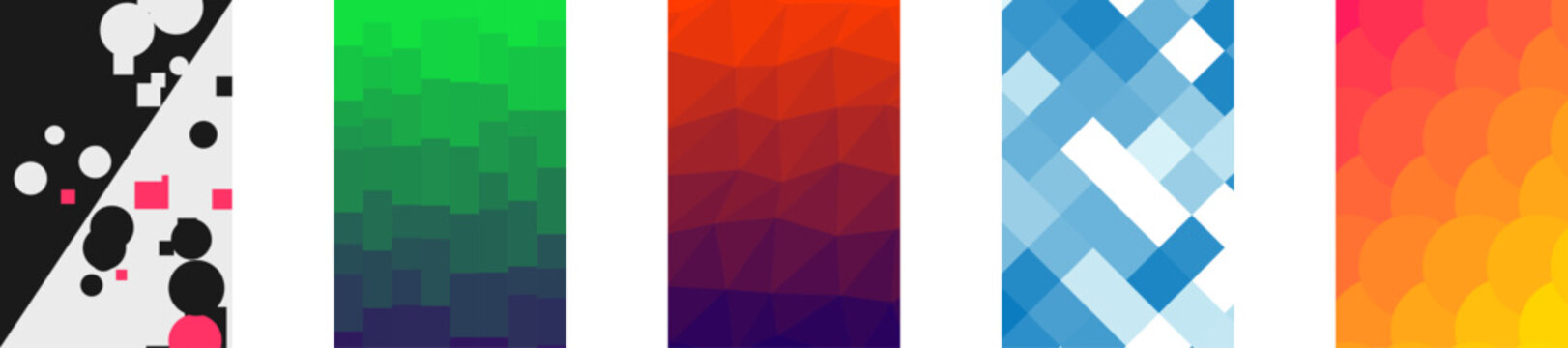 Abstract geometric vector backgrounds with gradient polygons circles squares and colorful patterns