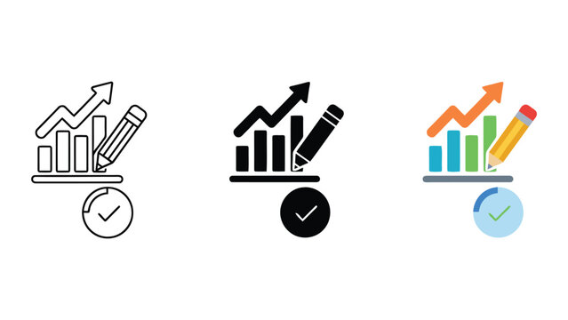 Business growth and analytics illustration with bar chart rising graph and pencil for data analysis and strategy vector
