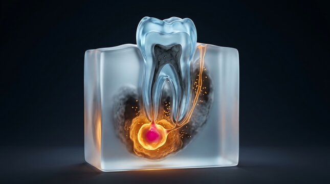 3D Transparent Cross-Section of Tooth with Severe Root Canal Infection and Periapical Abscess