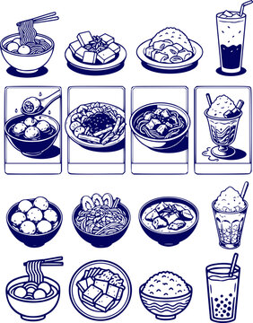 Indonesian Traditional Snacks & Street Food &mdash; Line Art Vector Collection