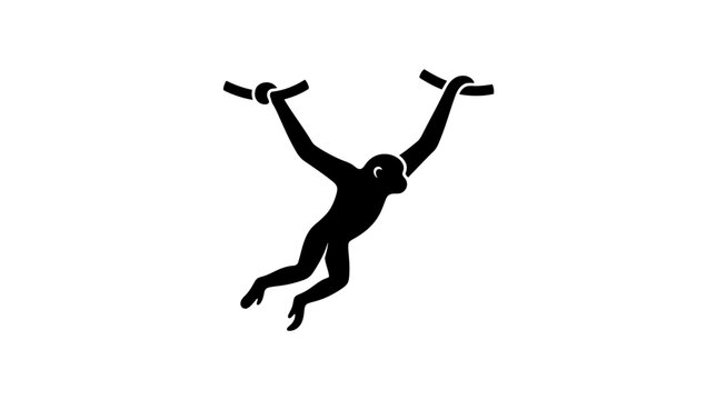 Silhouette of person flying through air holding cables against white background
