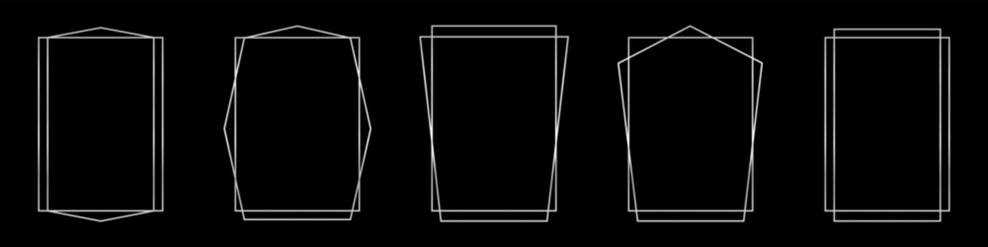 Collection of elegant linear double silver line frames, text boxes vector elements