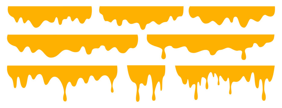 Yellow dripping liquid border vector set