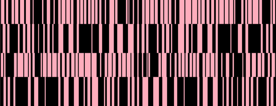 Abstract black and pink staggered barcode pattern