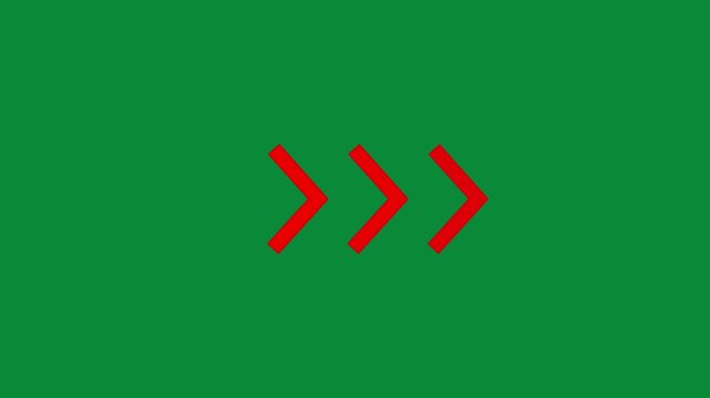 Animated red arrow pointer sequence on green screen, directional motion green screen chroma key 4k video.