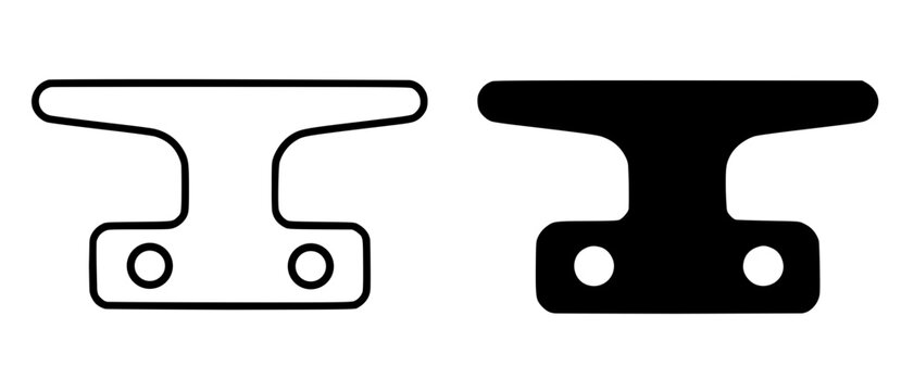 Bench cleat minimalist icon, black and white in outline and silhouette design