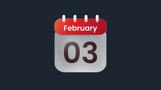 February 03 3rd Calendar Date Animation Loop with Modern Calendar Icon ProRes Alpha Channel 4K 60fps
