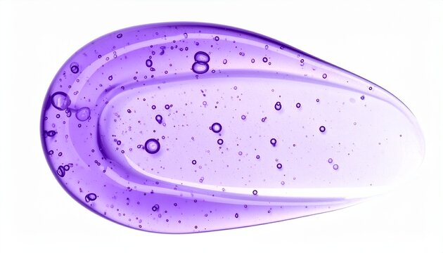 Purple amoeba-like single-celled organism with bubbles under microscope, scientific biological sample, transparent gel-like structure