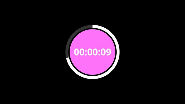 15 second circle Countdown timer from 15 to 0 animation, fifteen second countdown timer with alpha channel. 