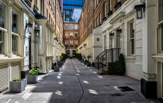 Dyer's Buildings in Holborn, London, a quiet, gated street known for its historic Victorian architecture and central location now known as Pinks Mews.