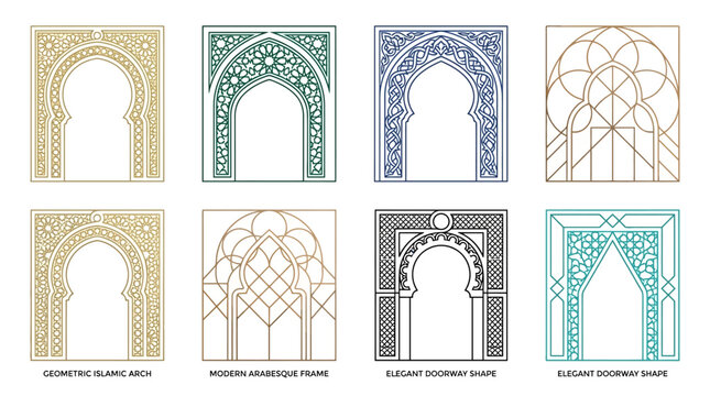 Islamic arch designs with elegant doorways and modern arabesque frames
