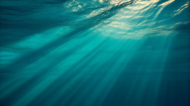 Underwater View Looking Up at the Ocean Surface with Ethereal Sun Rays, Calm Deep Sea Cinematic 1080p Background