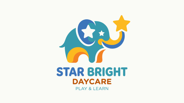 elephant and stars logo for kids. elephant fun logo