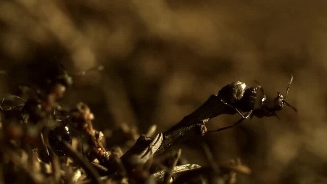 Red ants are secreting liquid to attack prey