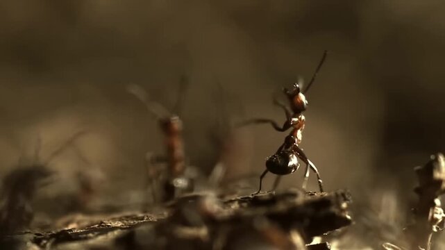 Red ants are secreting liquid to attack prey