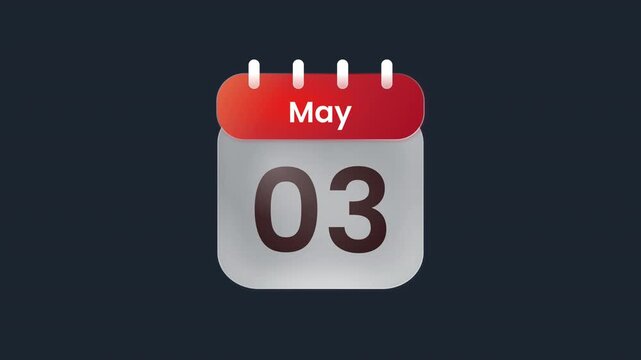 May 03 3rd Calendar Schedule Animation with Professional Date Icon ProRes Alpha Channel 4K 60fps
