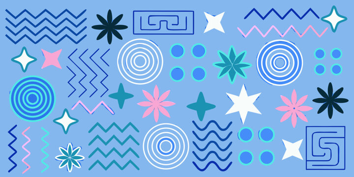 Abstract Memphis pattern with geometric shapes and wavy lines a vibrant vector illustration design circles