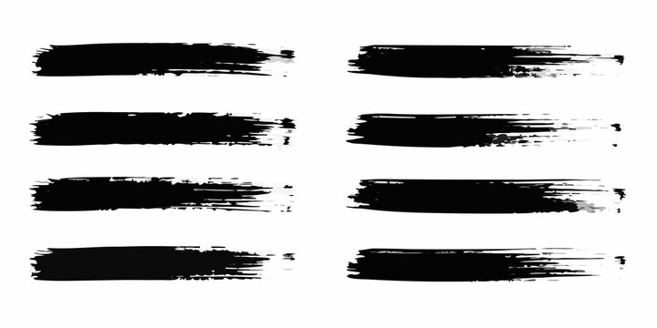 Nine black dry brush strokes on a white background artistic textures and varied shapes abstract