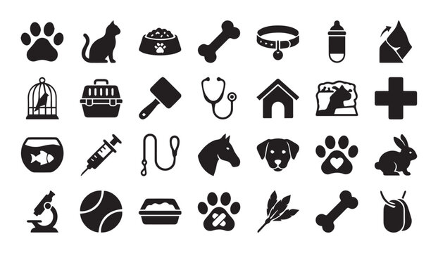 Pet care and veterinary service icons set with veterinary medicine healthcare
