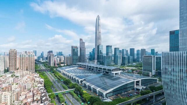 Aerial view of downtown Shenzhen city center, China