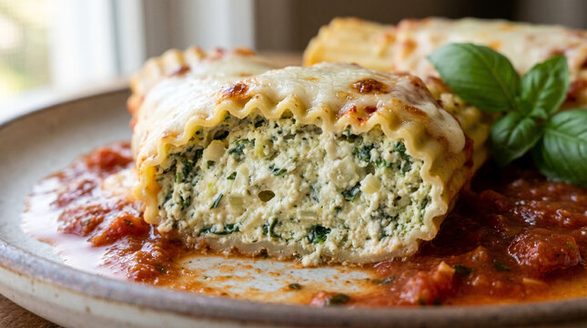 Manicotti, filling close up